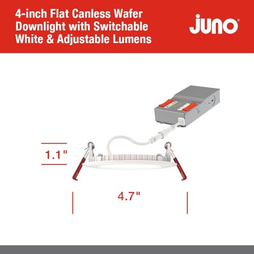Image of Juno WF4 ALO19 SWW5 90CRI MVOLT MW M6 Canless LED Wafer Downlight, Switchable White 2700K-5000K, Adjustable Lumens, Flat Trim, Matte White, 4-Inch