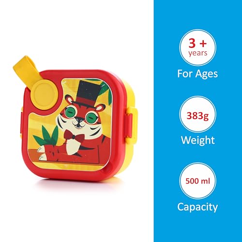 Image of Homeor Stainless Steel Box with Spoon, Tiffin Box for Kids, Airtight BPA Free & Leakproof Lunch Box, Steel Box for School Girls and Boys, Snacks Tiffin for Kids, 500 ML, Red & Yellow