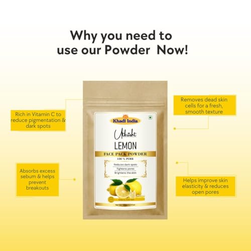 Image of Khadi Lemon Face Pack Powder 100g | For Pigmentation, Dark Sports & Breakouts | Rich in Vitamin C | Skin Brightening | Natural & Ayurvedic | Removes Impurities | Face Pack for Men & Women