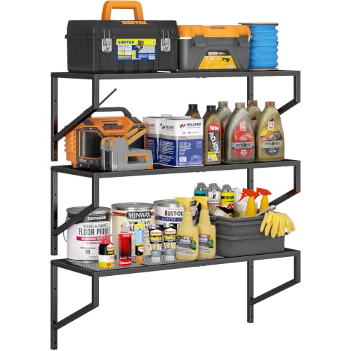 ThreeHio 3 Pack Garage Wall Shelving Heavy Duty Garage Shelves Wall Mount Hanging Storage Rack Wire Shelving for Garage Organization Tool Organizer Floating Shelves for Laundry Living Room Study