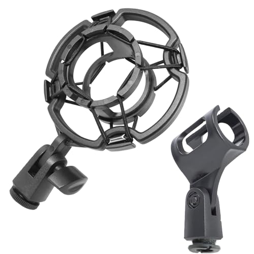 Microphone Shock Mount, Anti-Vibration Mic Holder for 42~46mm Diameter Condenser Mic, Adjustable Microphone Clip for Stage, Studio