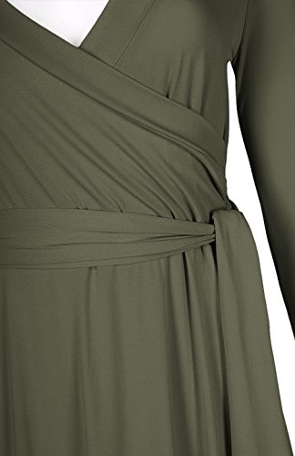 Image of Women's 3 /4 Sleeve Deep V-Neck Maxi Faux Wrap Solid Plus Size Dress