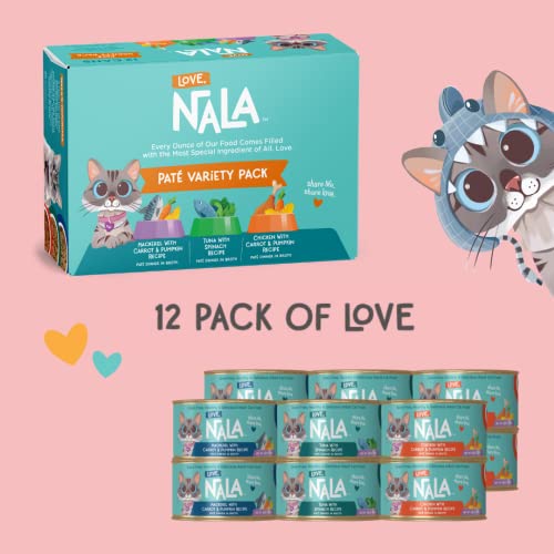 Image of LOVE, NALA Irresistible Pate Variety Pack - Tuna, Chicken, Mackerel Natural Adult Cat Wet Food - Grain Free, Non-GMO, Fiber Blend, Minerals, Vitamins - 12 Pack 2.1 lbs.