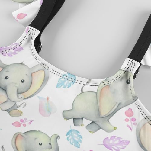 Image of Girls One Piece Swimsuit Cute Alpacas Hearts Stars Ruffles Swimwear Bathing Suits 3-12 Years