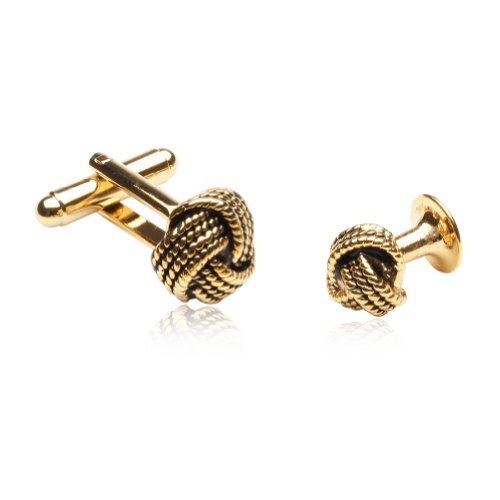 Cuff-Daddy Classic Woven Gold-Tone Knot Cufflinks and Stud Set with Presentation Box2