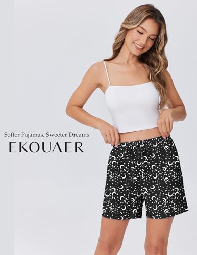 Image of Ekouaer Pajama Shorts for Women Soft Comfy Lounge Shorts Drawstring Pj Shorts Short Pajama Bottoms with Pockets S-XXL