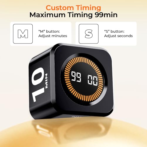 Image of EooCoo Rotating Pomodoro Timer Visual 5 /25 /10 /50 Min Presets, ADHD Tool Cube Countdown Stopwatch, High /Low Volume /Mute Modes, Desk Productivity Flip Timer for Study, Work, Kitchen