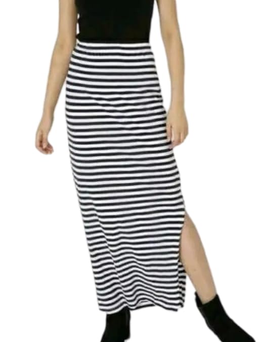 Women?s Striped Maxi Skirt with Fitted Silhouette & Side Slit-picture-50