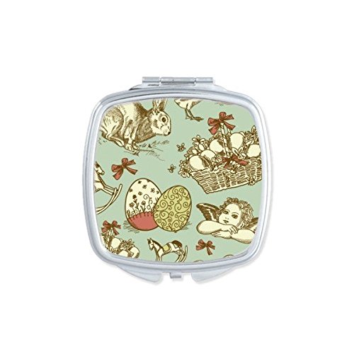 Miroir de poche portable motif œuf de Pâques chrétien et illustration lapin mignon carré