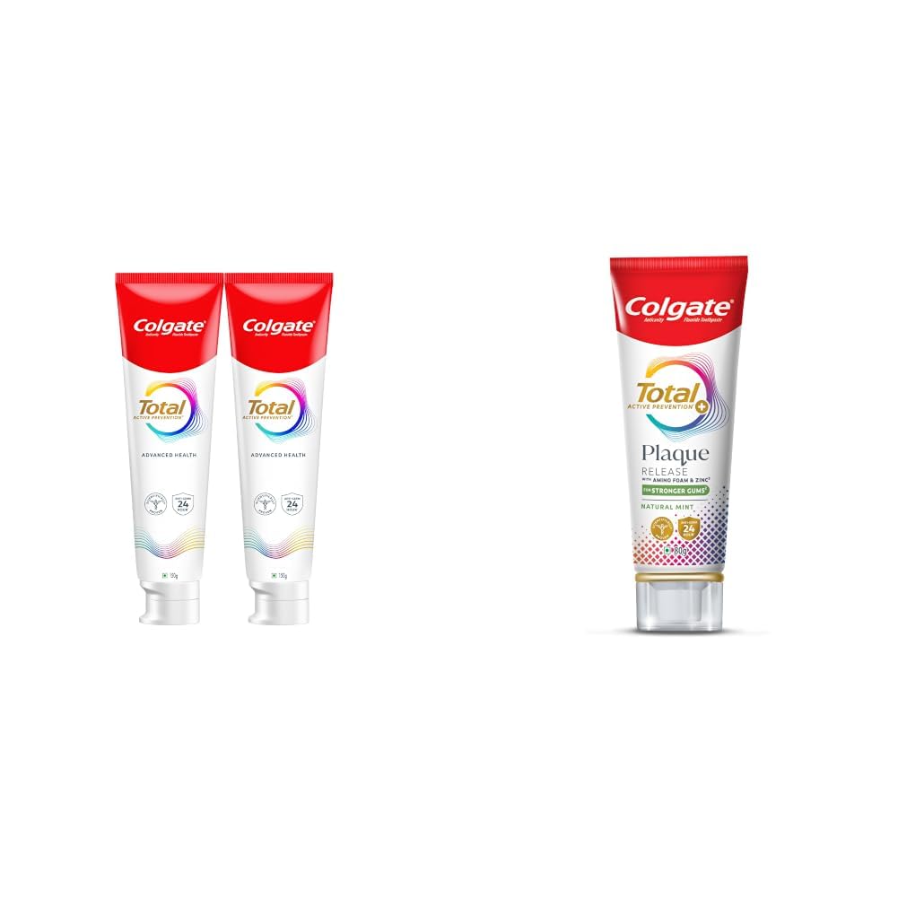 Colgate Total 300gm (2 x 150gm) Advanced Health Anti-Germ Toothpaste with Toothbrush, Tooth Paste with 12-Hour Anti-Germ & Enamel Protection, Whole Mouth Health (Combo Pack Offer) & Total Plaque-image-30