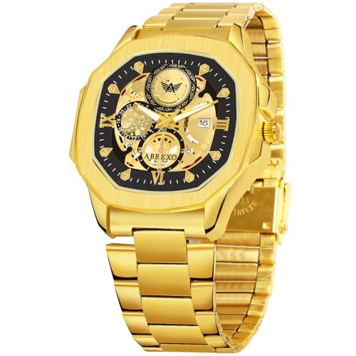 Image of Godfather Square Chrono Look New Golden Date Working Stainless Steel Strap Boys Analog Watches