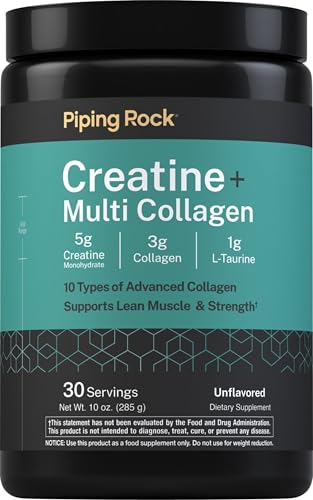 Piping Rock Creatine Monohydrate Powder | with Collagen and L-Taurine | 10 oz | Unflavored | for...