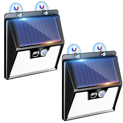 Peasur 2 Pack Magnetic Solar Lights Outdoor Motion Sensor Lights with Strong Magnets IP65 Waterproof Security Lights for RV Porch Iron Mailbox Iron Railing Camper