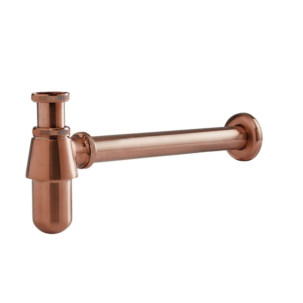 Milano Brushed Copper Elizabeth Bottle Trap For Wall Hung Bathroom Basin Sink