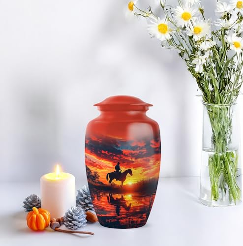 Image of Cowboy Urn - Large & Small Urns for Ashes Adult Male - Unique Cremation Urns for Human Ashes - Companion Urns for 2 Adults - Memorial Ash Containers - 10 inch & 3 inch Pack of 3