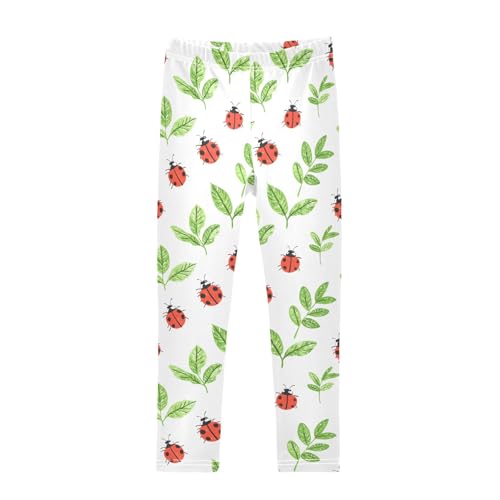 Cute Simple Ladybug Leaves Girls Leggings Soft Comfortable Athletic Leggings Dancing Pants for 4-10 Years