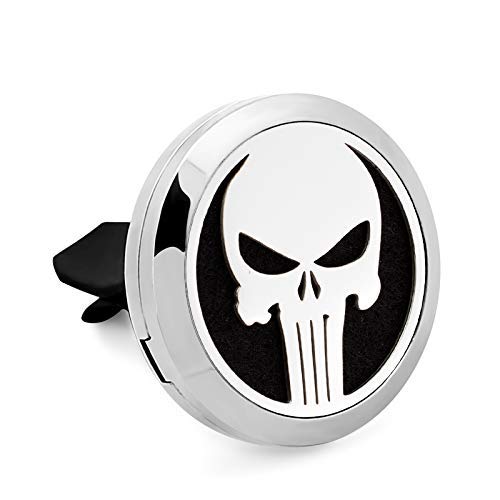 Tamaño regular (Punisher) 1.181 in difusor de aceite esencial de aromaterapia de acero inoxidable Locket ambientador con clip de ventilación, 7
