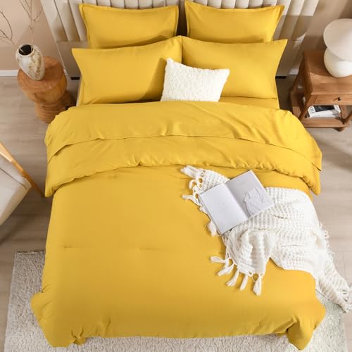 Litanika Comforter California King Size Set Mustard Yellow - 7 Pieces Bed in a Bag California King Bedding Comforter Sets, Plain Lightweight Bed Set with Comforter, Sheets, Pillowcases & Shams