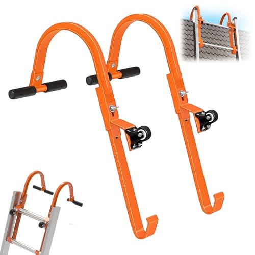 Roof Ladder Hook 2 Pack Ladder Stabilizer with Wheel Heavy Duty Steel 500 Lbs Weight Ratin Roof Ridge Extension Rubber Grip T-Bar for Damage Prevention Fast and Easy Setup to Access Steep Roofs