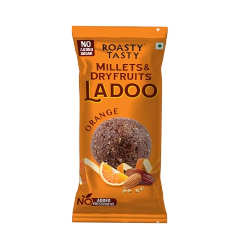 Image of Roasty Tasty Orange- Millets & Dryfruits Ladoo | Energy Bar Replacement | No Added Sugar | No Artificial Flavor | Healthy Snacks | Rich in Proteins | Dry Fruits, Seeds & Nuts Mithai | 5 Pcs -40g each