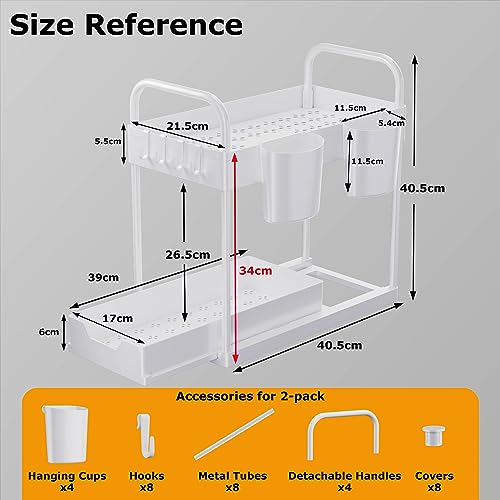 Gemwon Under Sink Organizer, 2 Tier Sliding Bathroom Organizer Cabinet Storage With Hooks, Hanging Cups, Handles, Multi-Purpose Under Sink Shelf Organizer For Bathroom Kitchen(2 Pack) #TOP1
