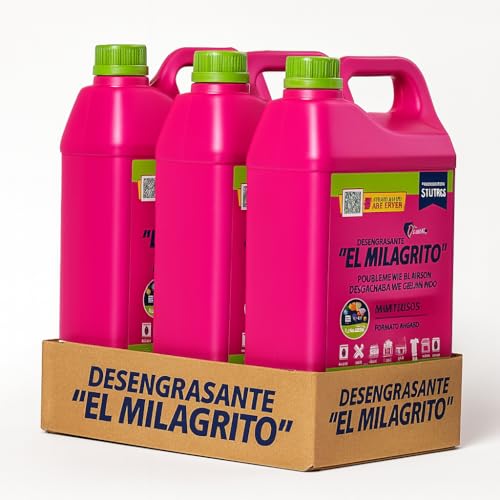 Desengrasante 5 Litros, Limpiador quitagrasas El Milagrito, Quitagrasas ElMilagrito, Multiusos para Cocina, Hornos, Microondas, Industrial y Más, Formato Ahorro, 3 Garrafas de 5 Litros