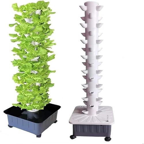 Sistema de cultivo hidropónico en torre, sistema de cultivo hidropónico en interiores, torre de cultivo vertical, 15 capas para 45 plantas con bomba y tanque de agua móvil, cultivo sin suelo, kit de
