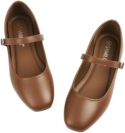 Samilor Mary Jane Shoes Women Flats: Square Toe Ballet Flats - PU...