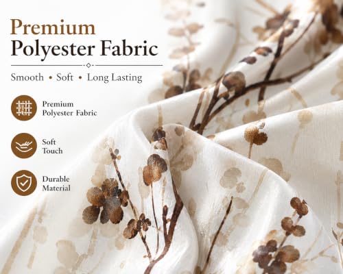 Image of 6 Feet Polyester Floral Light Filtering Window Curtains for Bedroom, Living Room & Hall, Eyelet Top, Coffee Print Curtain Set of 2