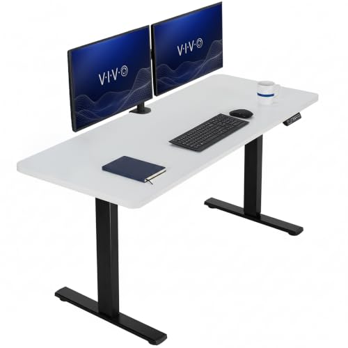 Image of VIVO Electric 60 x 24 in Standing Desk, Memory Height Adjustment, 1B Series, Holds 220 lbs, One-Piece White Top, Black Frame, DESK-KIT-1B6W