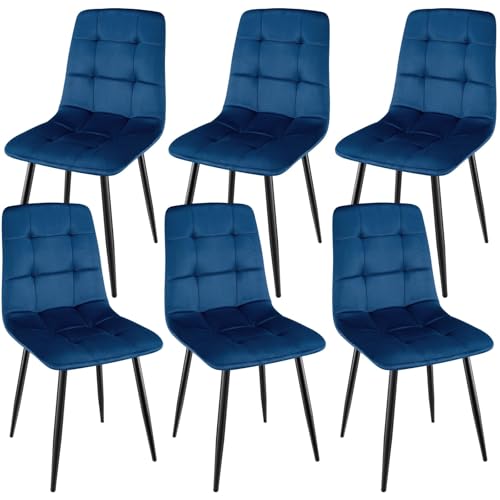 ANVOFONG Chaise de Salle à Manger Set of 6, Dutch Velvet Cushion Thickened Convient pour Salle à Manger, Cuisine, Bleu Foncé.
