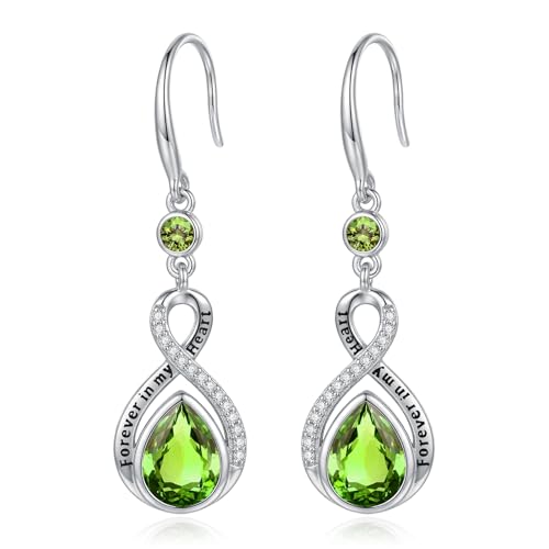 Eusense Boucles d'Oreilles Femme Pendantes Boucles d'Oreilles Infini Boucle Oreille Goutte d'eau en Péridot Bijou en Cadeau pour une mère, une épouse ou une...