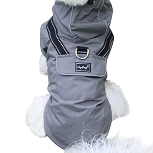   JoyDaog-Premium-Dog-Raincoat-with-Hood-for-Extra-Small-DogsOutdoor-Sports-Waterproof-Dog-Rain-JacketPuppy-Raincoat-with-PocketsGrey-XS
