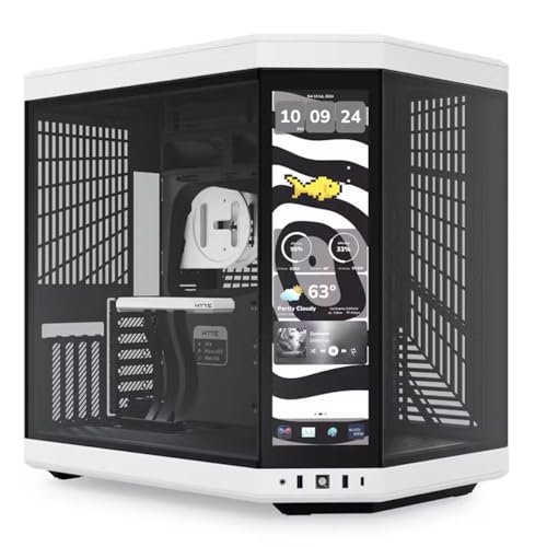 Hyte Y70 Touch Infinite Dual Chamber ATX Mid Tower Modern Aesthetic Case with Integrated 2.5K LCD Touchscreen - Panda/White