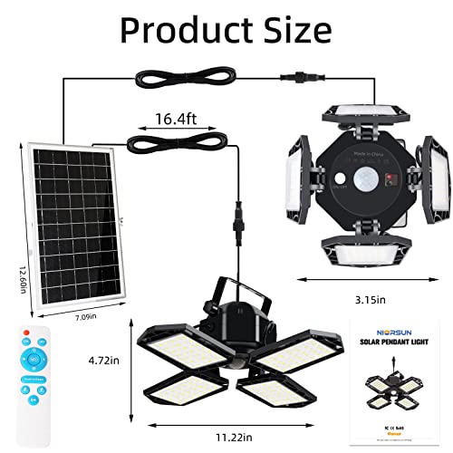 Niorsun Solar Outdoor Lights Solar Lights Indoor Motion Sensor Pendant Light 3 Colors 4-Leaf 4 Modes With Remote, 2X16.4Ft Wire Waterproof Security Lamp For Garage Shed Home Barn Shop Gazebo(2 Pack) #TOP5