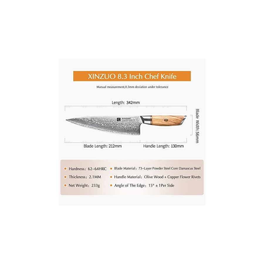 XINZUO-Chef-Knife-with-Diamond-Honing-Steel-73-Layers-Damscus-Blade-with-Olive-Wood-HandleGift-Box XINZUO Chef Knife with Diamond Honing Steel, 73 Layers Damscus Blade with Olive Wood Handle,Gift Box