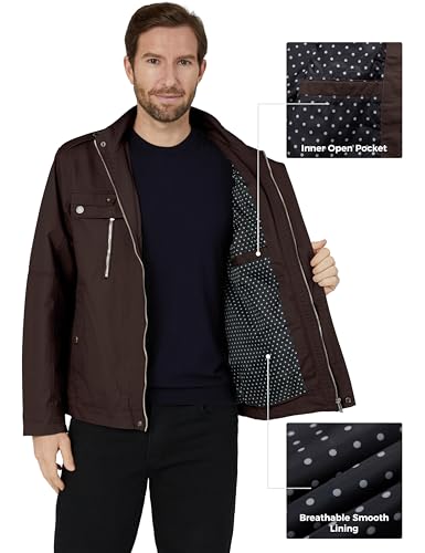 Image of wantdo Men's Cotton Lightweight Military Jacket Casual Windbreaker | Zipper and Snap Closure,Windproof,Stand Collar,Regular Fit,Versatile Outerwear,Spring Fall Daily Wear