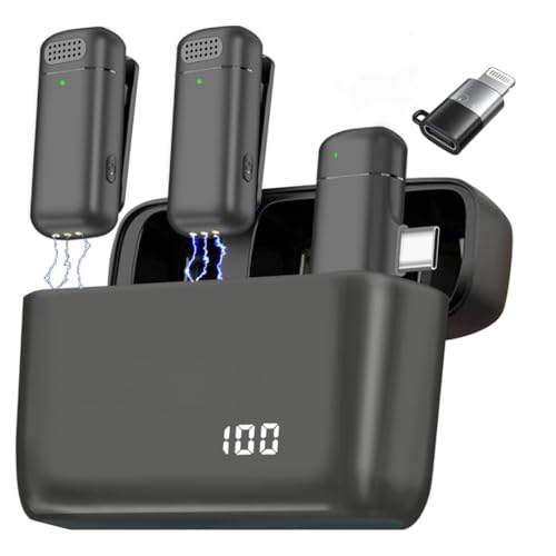 Image of Omnidirectional Wireless Lavalier Microphone for Android /iPhone 3 in 1 Collar Mic with USB-C & Lightning Plug | Rechargeable Wireless Mini Portable Bluetooth Speaker with Microphone (Black-K13)