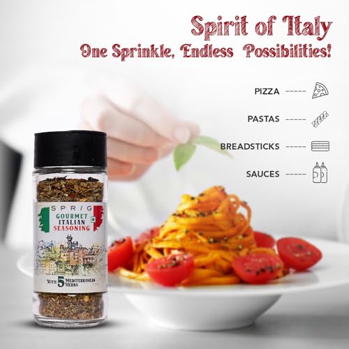 Image of SPRIG BHUT Pizzeria Style Italian Seasoning, 40g | Premium Mixed Italian Herbs- Oregano, Basil, Thyme, Rosemary, Sage | More Herbs, Less Salt | For Pizza, Pasta, Garlic Bread, & Salad | Chef's Choice