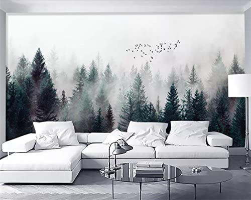 TANYANG Fondo De Pantalla Personalizado Moderno Bosque Brumoso Nube Pájaro Volador Nordic Tv Fondo 3D Sala De Estar Dormitorio Blanco Y Negro 3D Fondo De Pantalla 150Cm(W)×105Cm(H)