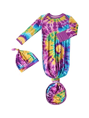 Image of Baby Newborn Knotted Gown, Soft Breathable Viscose from Bamboo for Infant Home Coming Outfit, Knotted Gown with Headband