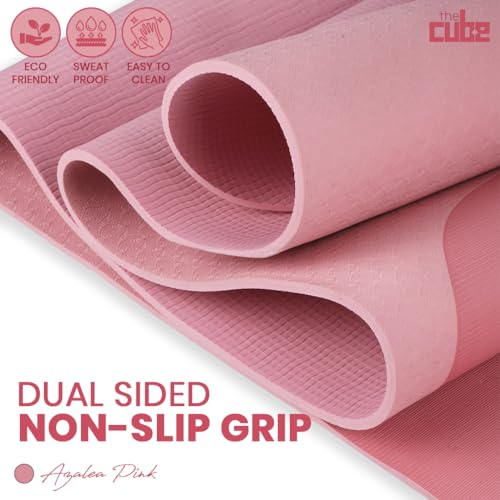 Image of The Cube Club Yoga Mats Extra Thick Non Slip Exercise Mats for Workout with Carrying Strap | Eco Friendly AsanaTPE Yoga Mat for Men & Women 6MM Gym Mat (Azalea Pink, 12 Month Warranty)