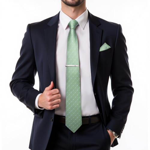 Image of DiBanGu Mens Silk Plaid Tie and Pocket Square Set | Elegant Silk Formal Tie Set, Woven Check Necktie and Cufflinks Tie Clip Set, Perfect for Wedding Party, Comes in Gift Box