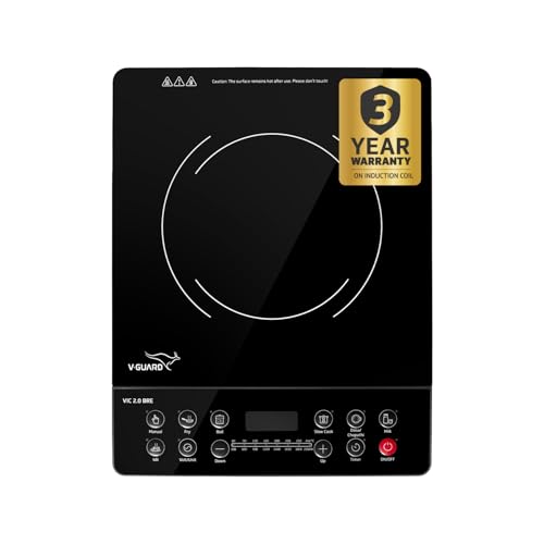 Image of V-Guard VIC 2.0 BRE Induction Cooktop | 2000-Watt Electric Induction with up to 5 kV Surge Protection | 3-Year Coil Coverage by V-Guard | Push Button Control | Auto-Cut off | A-Grade Crystalline Glass