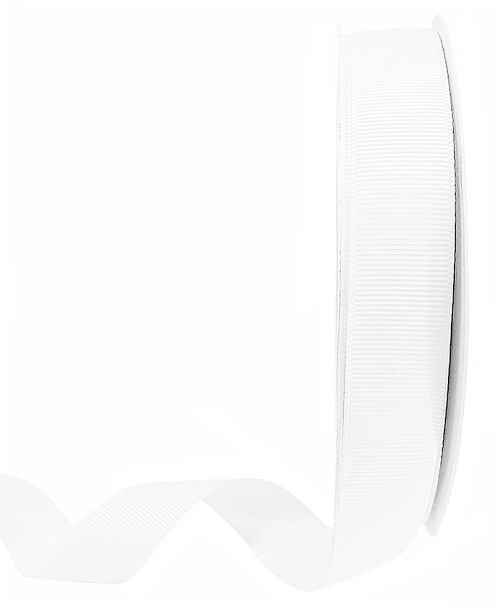 Abbaoww Solides weißes Ripsband, 2,5 cm x 91,4 m, weißes Band für Geschenke, Verpackung, Hochzeitsdekoration, DIY, Basteln, Nähen, Schleife, Haarreif, Zubehör (weiß)