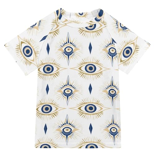 Retro Evil Eye Magia Occult Kids Bathing Suits Girls Sun Protection Rash Guard Girls Swimwears Football Sports Shirt for Youth Boy 9-10Y