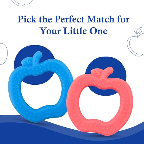 Image of MamaLaps Soft Silicone Baby Teether, Silicone BPA Free Teethers for Newborn Infant, Teething Toy for Babies with Textured Surface for Soothing Gums (Pack of 1, Apple-Blue)