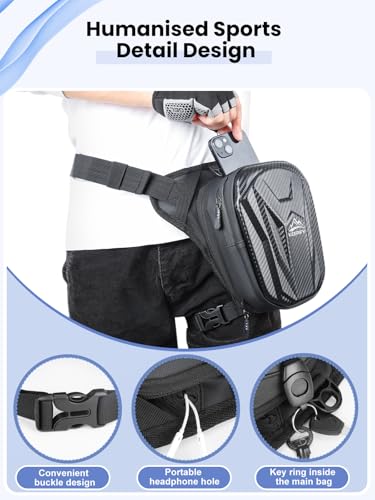 Beintasche Motorrad für Herren und Damen, wasserdichte Oberschenkeltaschen, Erweiterbare Stauraum/Verstellbare Beinriemen Motorrad Tasche Bein für Laufen/Radfahren/Motorrad/Wandern/Klettern - Schwarz – Bild 6