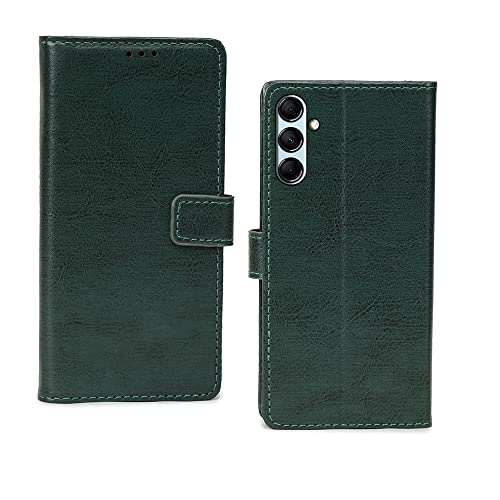 Image of Pinaaki Enterprises Samsung Galaxy M14 5G Flip Case | Premium Leather Finish Flip Cover | with Card Pockets | Wallet Stand |Complete Protection Flip Cover for Samsung Galaxy M14 5G - Vintage Green