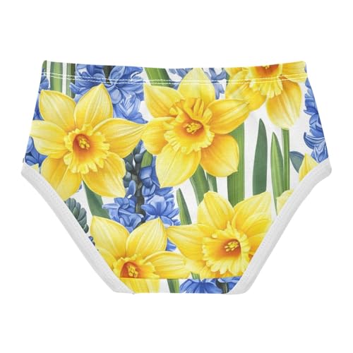 Yellow Daffodils Blue Hyacinths Floral Little Girl Panties Girls Underwear Toddlers Cotton Fun Briefs Kids Undies 2t2